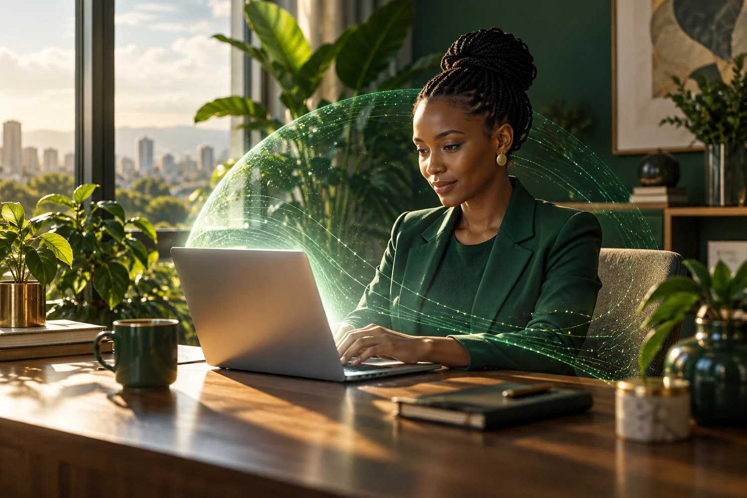 An East African developer building software at a laptop