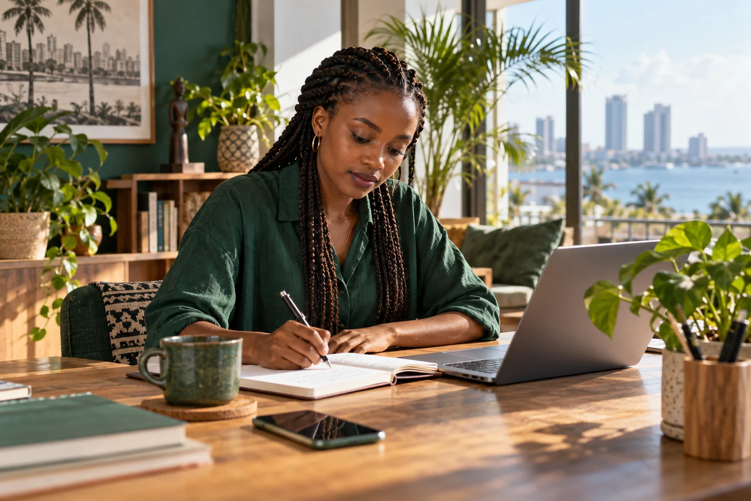 A professional reviewing account information in a private workspace